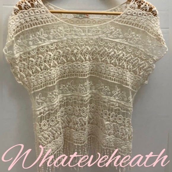 Cream Crochet Open Knit Sheer Blouse - Picture 2 of 14